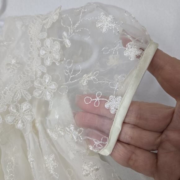 VTG Crayon Kids Dress Sz 24 Mo Ivory Chiffon Embroidered Lace Wedding Formal - Picture 7 of 16